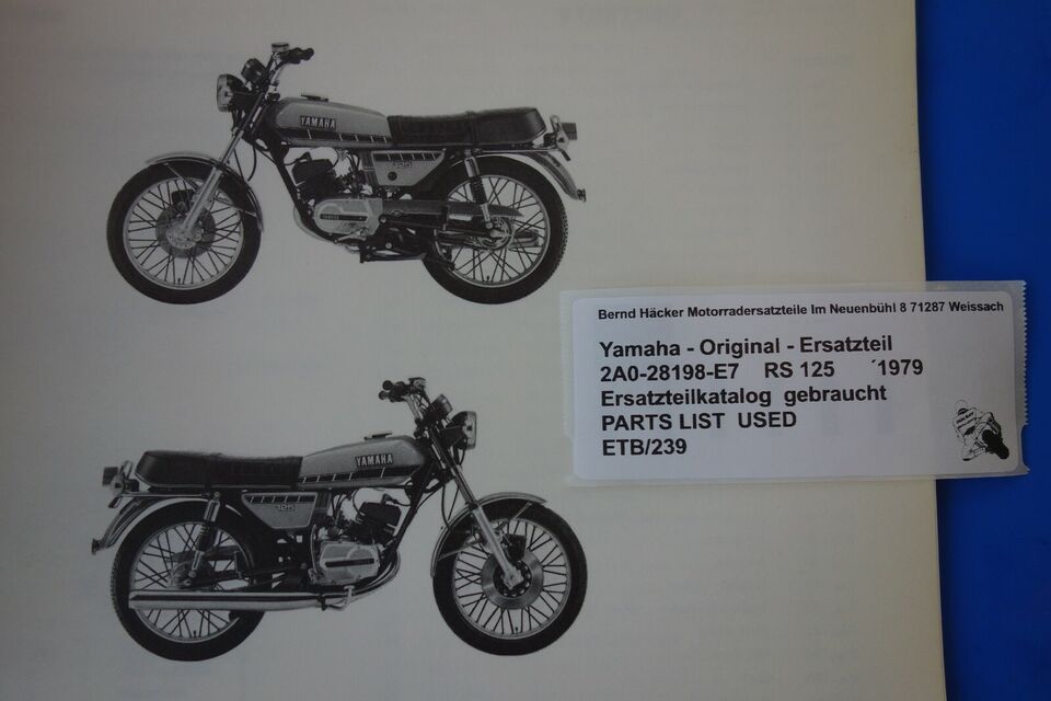 Spare parts catalogue _ Parts list _ PARTSLIST _ Yamaha _ RS 125 _ Type 2A0 _ Year 1979