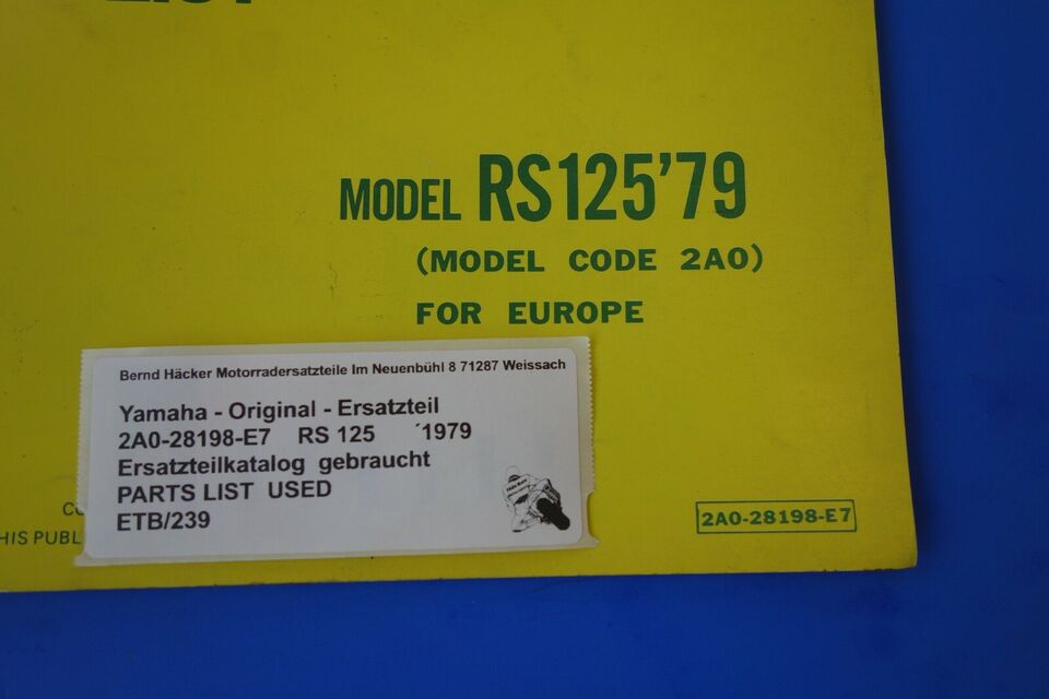 Spare parts catalogue _ Parts list _ PARTSLIST _ Yamaha _ RS 125 _ Type 2A0 _ Year 1979