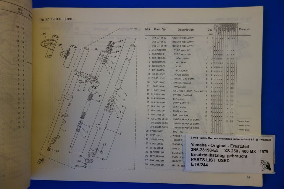 Spare parts catalogue _ Parts list _ PARTSLIST _ Yamaha _ XS 250 / 400 _ Year 1979