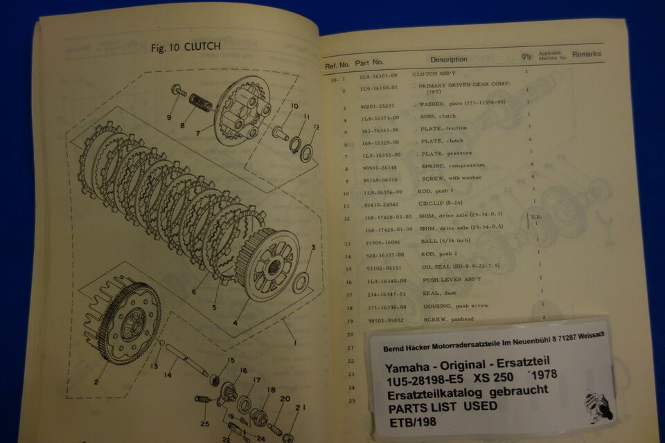 Spare parts catalogue _ Parts list _ PARTSLIST _ Yamaha _ XS 250 _ Type 1U5 _ Year 1978