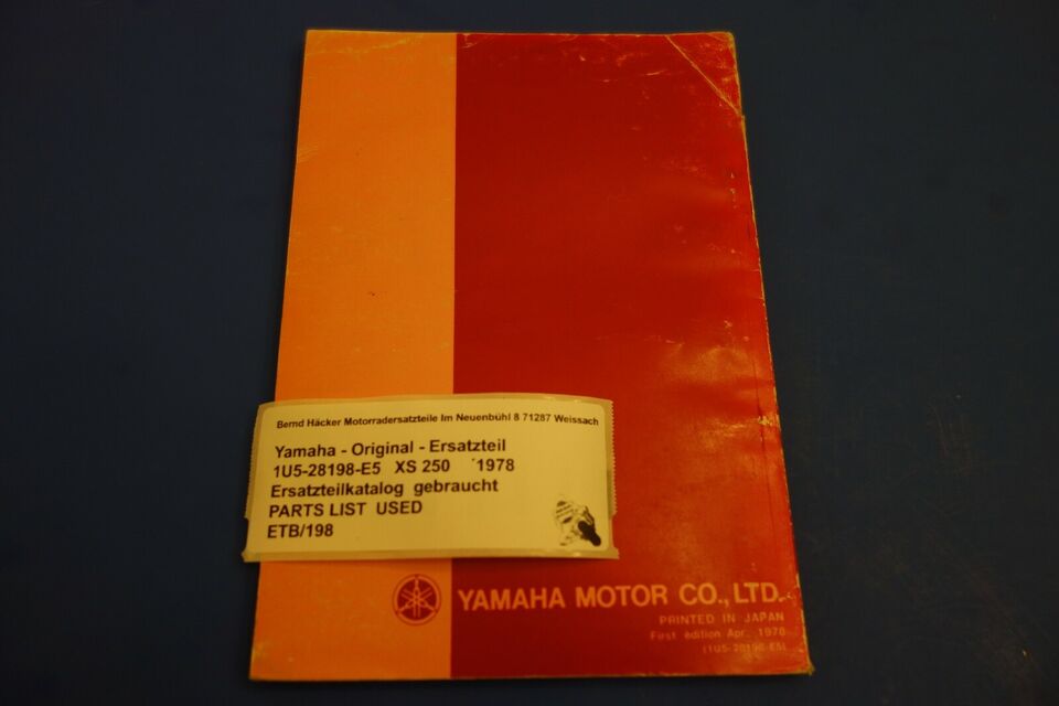 Spare parts catalogue _ Parts list _ PARTSLIST _ Yamaha _ XS 250 _ Type 1U5 _ Year 1978