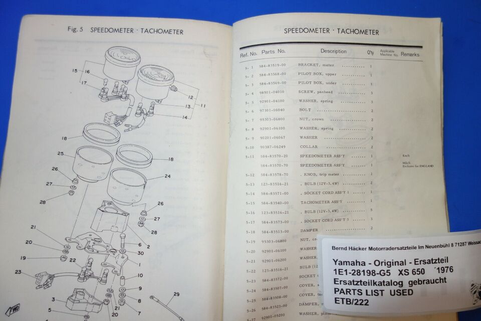 Spare parts catalogue _ Parts list _ PARTSLIST _ Yamaha _ XS 650 _ 447 + 1H1 _ 1978