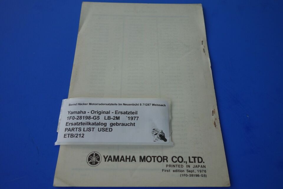 Spare parts catalogue _ Parts list _ PARTSLIST _ Yamaha _ LB-2M _ Year of manufacture 1977