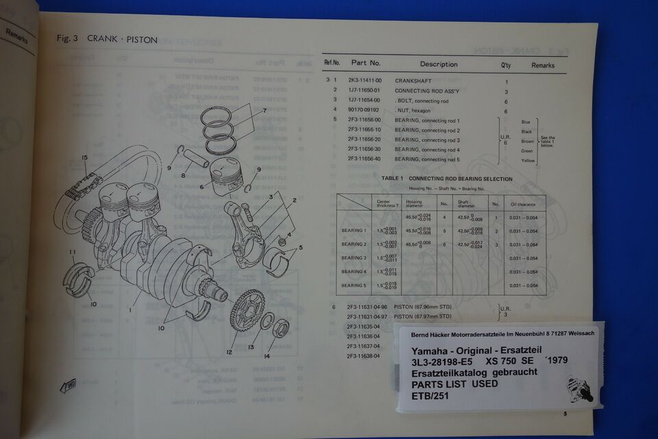 Spare parts catalogue _ Parts list _ PARTSLIST _ Yamaha _ XS 750 SE _ Type 3L3 _1979