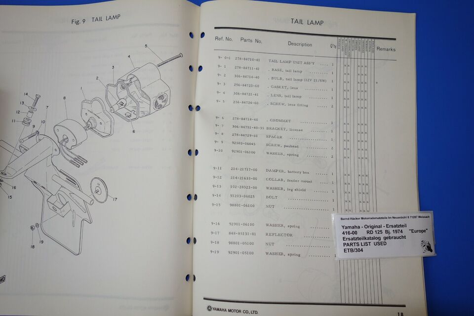 Spare parts catalogue _ Parts list _ PARTSLIST _ Yamaha _ RD 125 _ Europe _1974