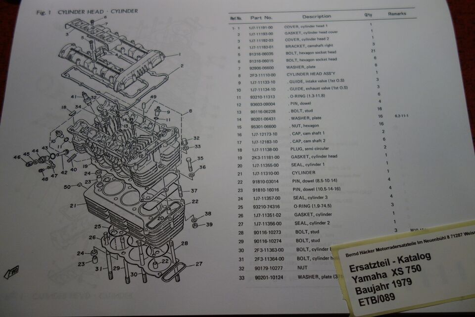 Spare parts catalogue _ Parts list _ PARTSLIST _ Yamaha _ XS 750 _ Year of manufacture 1979