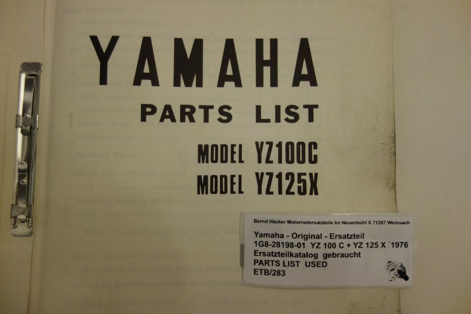 Spare parts catalogue _ Parts list _ PARTSLIST _ Yamaha _ YZ 100 C _ YZ 125 X _1976