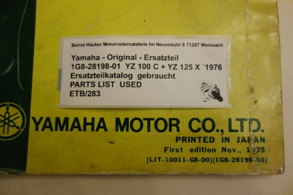 Spare parts catalogue _ Parts list _ PARTSLIST _ Yamaha _ YZ 100 C _ YZ 125 X _1976