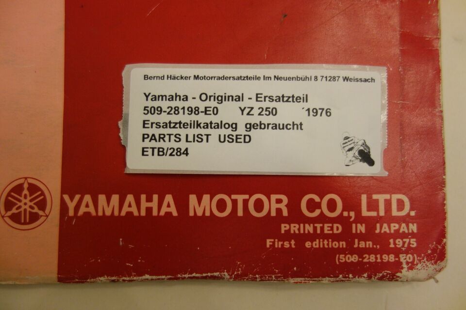 Spare parts catalogue _ Parts list _ PARTSLIST _ Yamaha _ YZ 250 _ Type 509 _1976