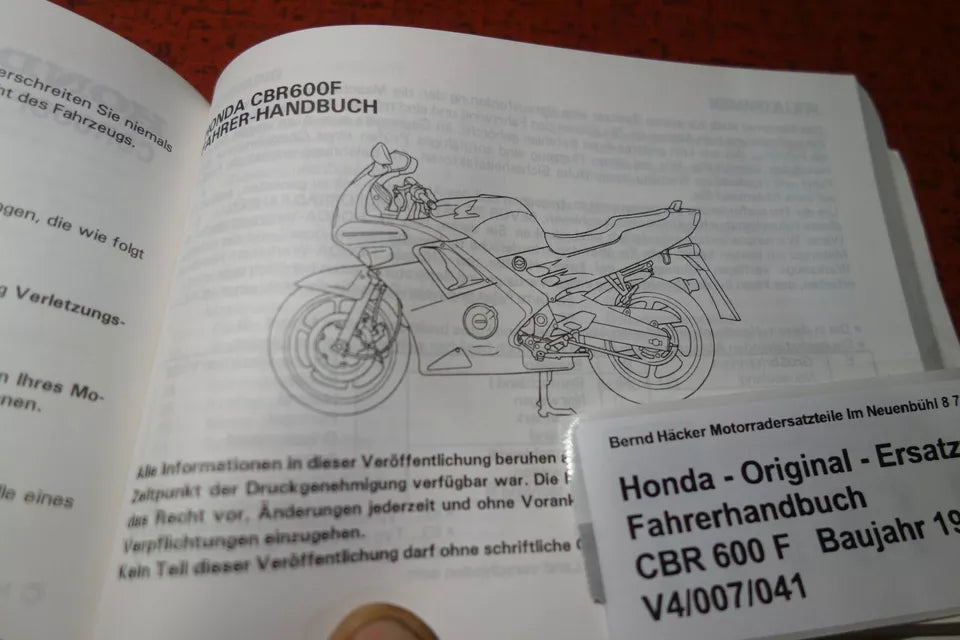 Driver's Manual _ Owners Manual _ Manuel du Conducteur _ CBR 600 F _ Year of manufacture 1994