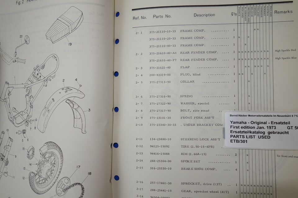 Ersatzteilkatalog _ Teileliste _ PARTSLIST _ Yamaha _ GT 50 _ for Europe _ 1974