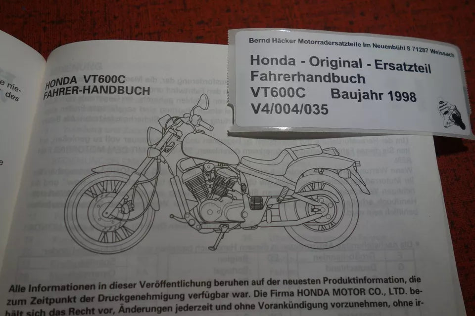 Fahrerhandbuch _ Owners Manual _ VT 600 C  Shadow _ Baujahr 1998