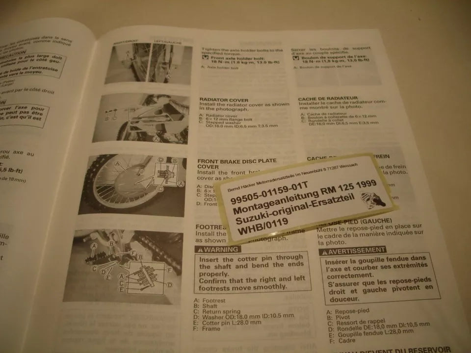 SET-UP MANUAL _ ASSEMBLY MANUAL _ original _ SUZUKI_ RM 125_ year of manufacture 1999