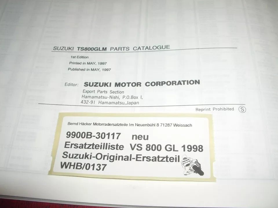 SPARE PARTS LIST _ PARTS CATALOGUE _ SUZUKI _ VS 800 GL _ YEAR OF MANUFACTURE 1998