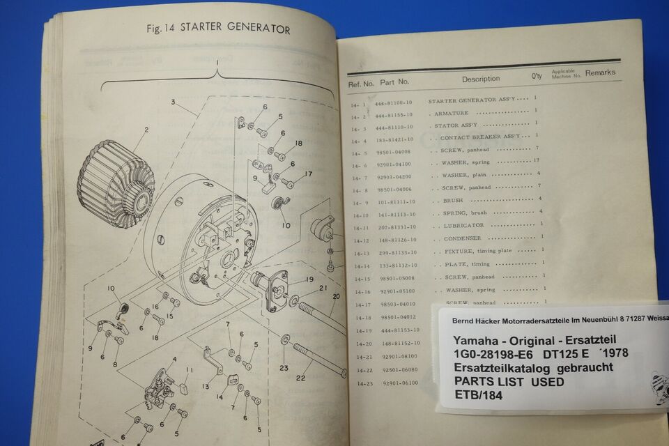 Spare parts catalogue _ Parts list _ PARTSLIST _ Yamaha _ DT 125 E _ Year of manufacture 1978