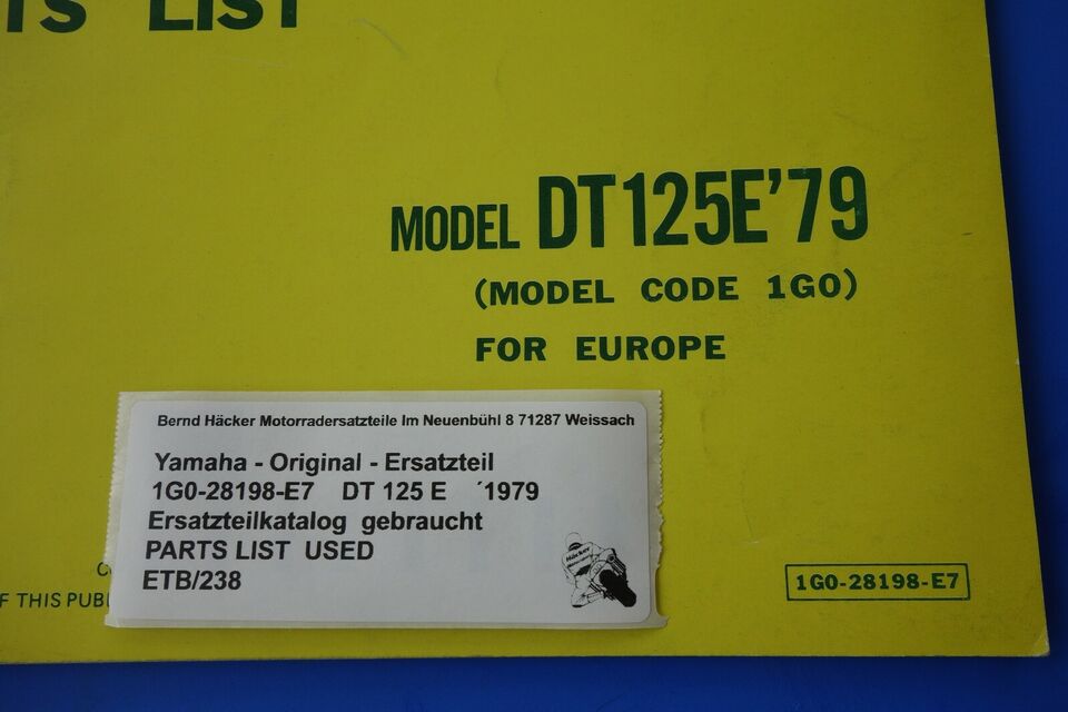 Ersatzteilkatalog _ Teileliste _ PARTSLIST _ Yamaha _ DT 125 E _ 1G0 _ Bj. 1979