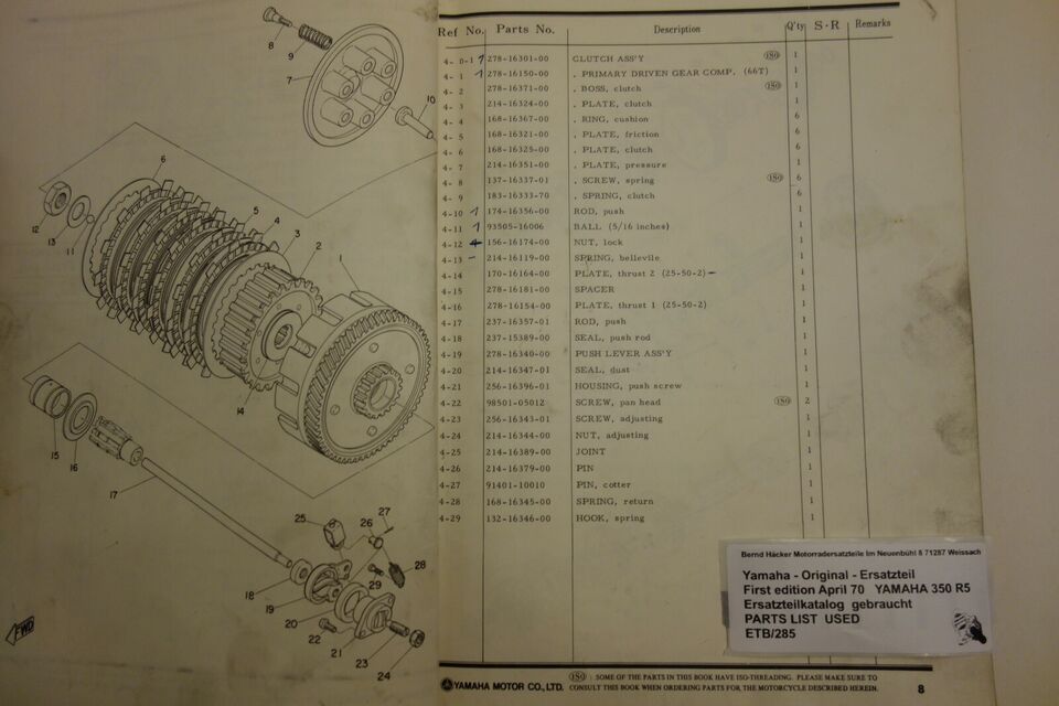 Ersatzteilkatalog _ Teileliste _ PARTSLIST _ Yamaha _ 350 R5 _ Baujahr 1970