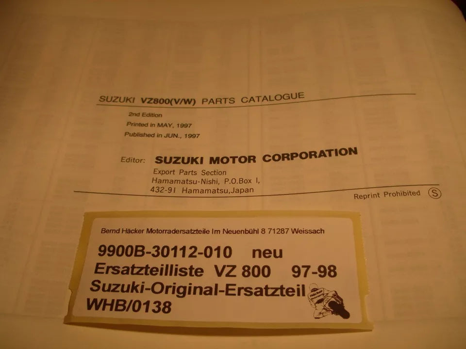 ERSATZTEILLISTE _ PARTS CATALOGUE _ SUZUKI _ VZ 800 _ BAUJAHR 1997 - 1998