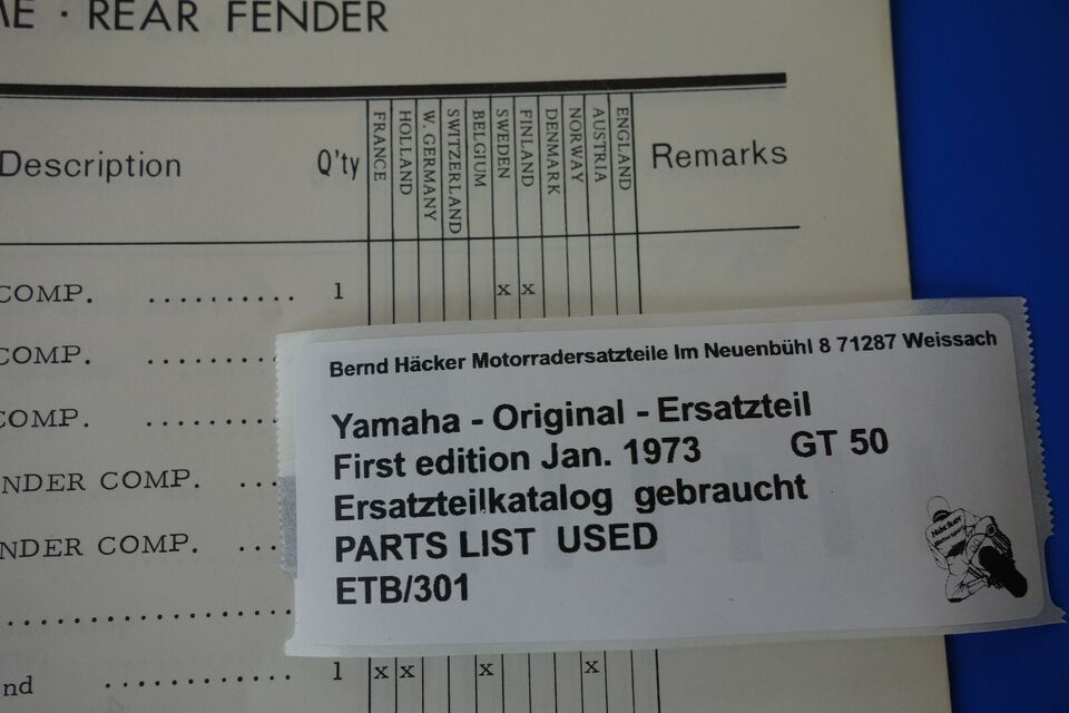 Spare parts catalogue _ Parts list _ PARTSLIST _ Yamaha _ GT 50 _ for Europe _ 1974