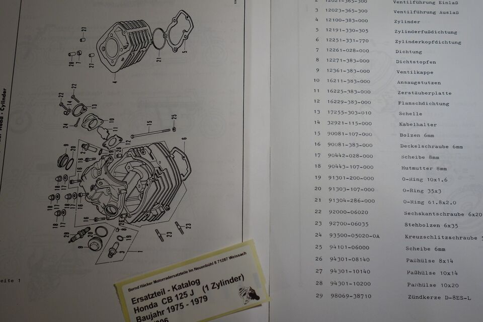 Ersatzteilkatalog Teileliste PARTSLIST CB 125 J Baujahr 1975 - 1979