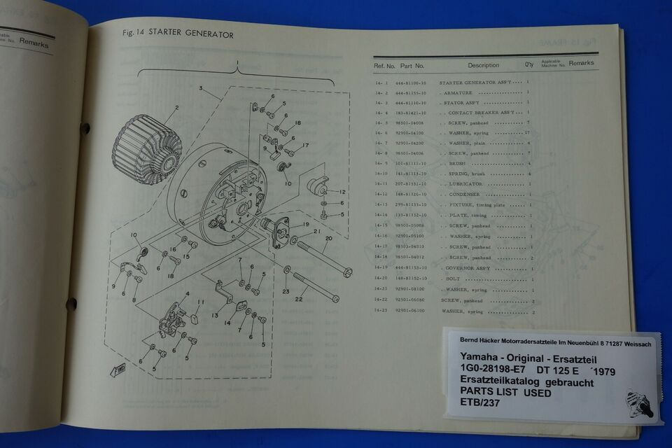 Ersatzteilkatalog _ Teileliste _ PARTSLIST _ Yamaha _ DT 125 E _ Typ 1G0 _ 1979