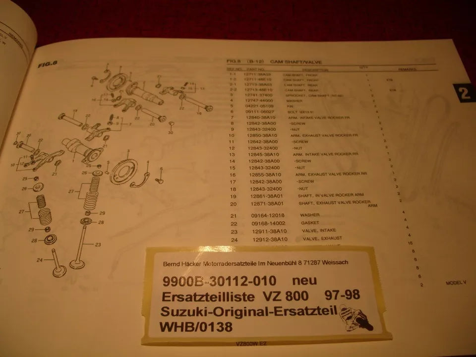 ERSATZTEILLISTE _ PARTS CATALOGUE _ SUZUKI _ VZ 800 _ BAUJAHR 1997 - 1998