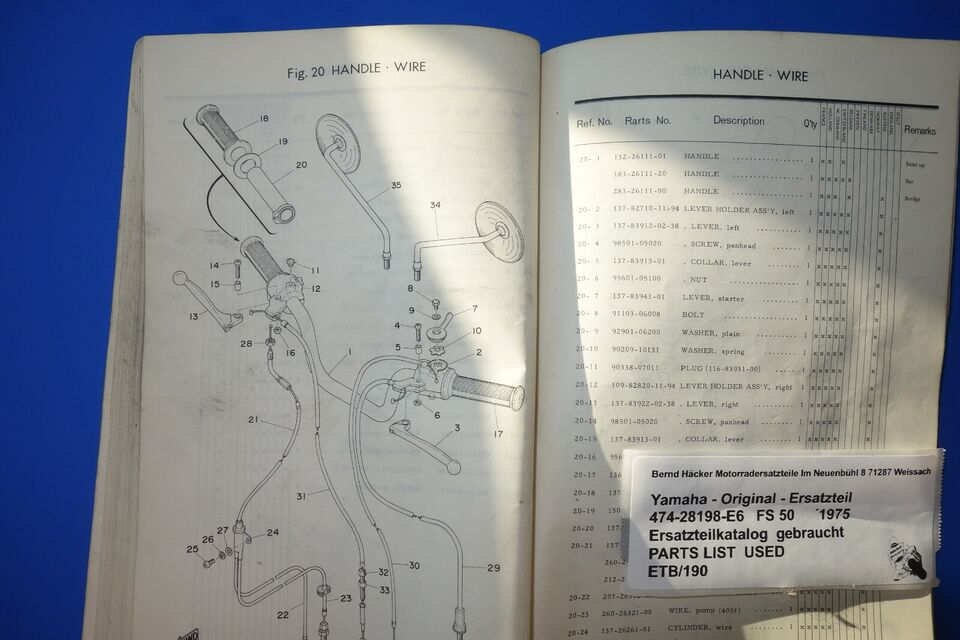 Spare parts catalogue _ Parts list _ PARTSLIST _ Yamaha _ FS 50 _ Type FS1 _ 1975