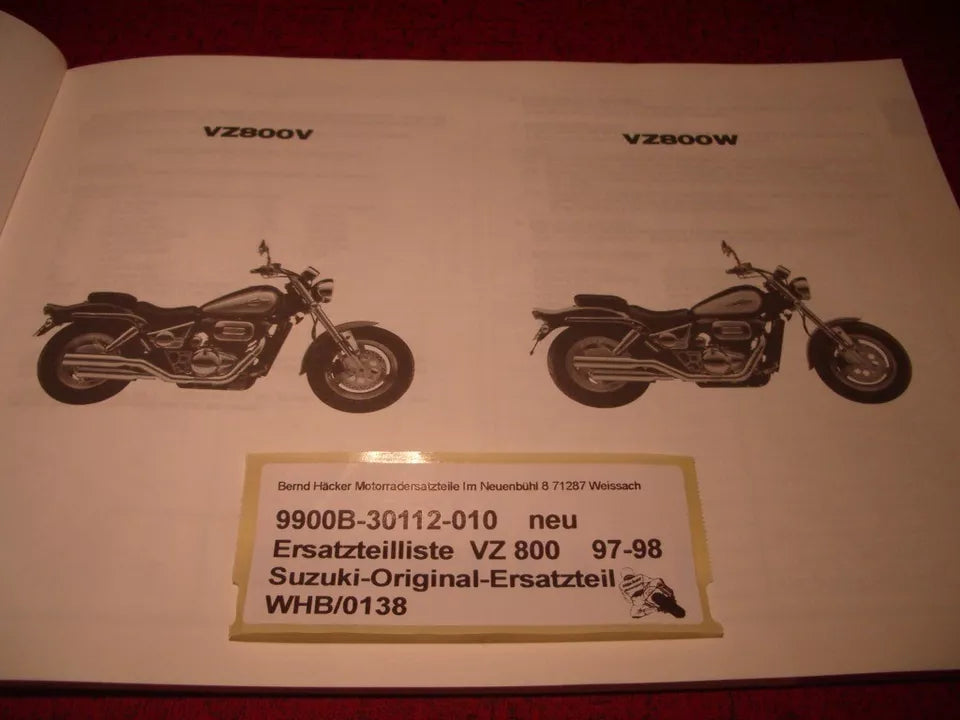 ERSATZTEILLISTE _ PARTS CATALOGUE _ SUZUKI _ VZ 800 _ BAUJAHR 1997 - 1998