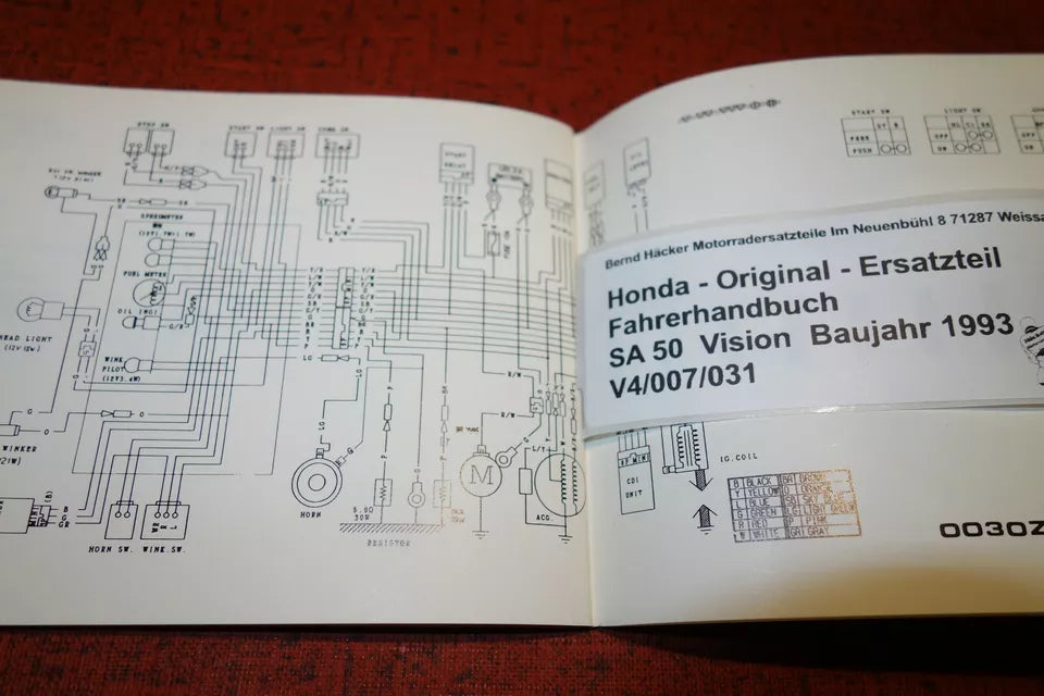 Fahrerhandbuch  Owners Manual SA50 Vision Baujahr 1993 Original Honda