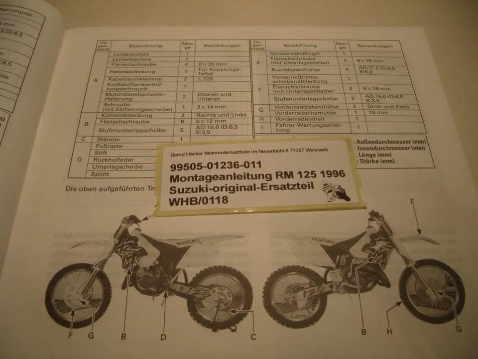 Montageanleitung _ SET-UP MANUAL _ original _ SUZUKI_ RM 125_ Baujahr 1996