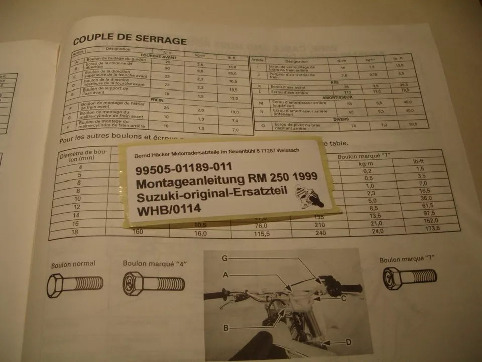 Montageanleitung _ SET-UP MANUAL _ original _ SUZUKI_ RM 250 _ Baujahr 1999