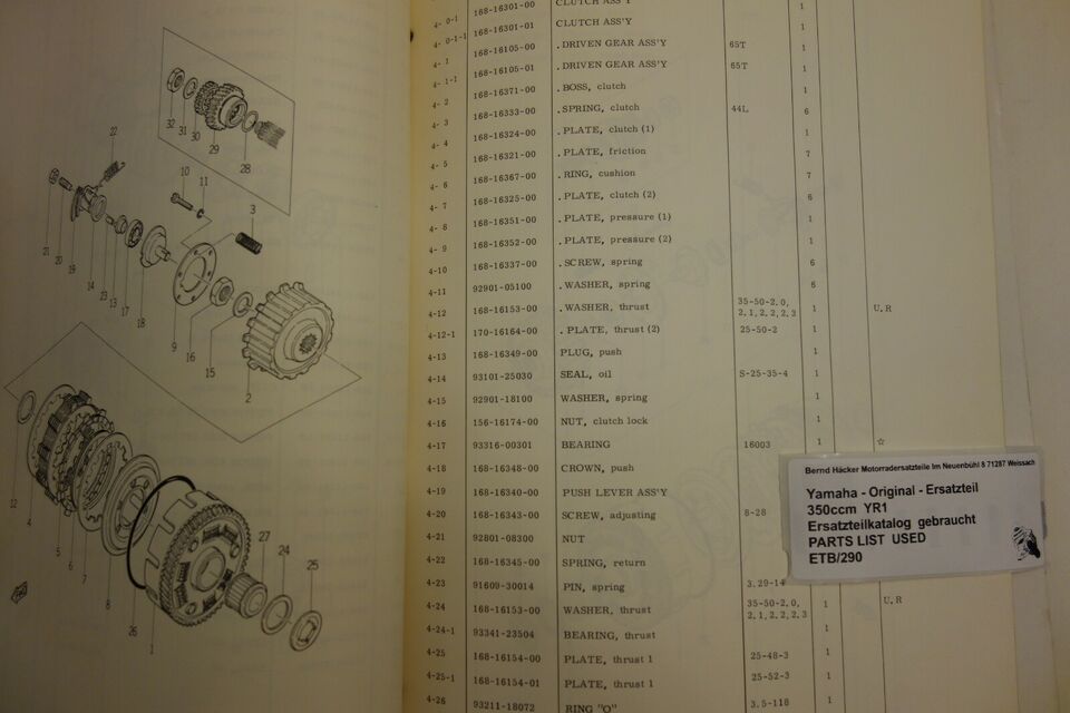 Ersatzteilkatalog _ Teileliste _ PARTSLIST _ Yamaha _ 350ccm YR1  _ 1967