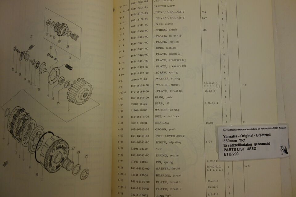 Ersatzteilkatalog _ Teileliste _ PARTSLIST _ Yamaha _ 350ccm YR1  _ 1967