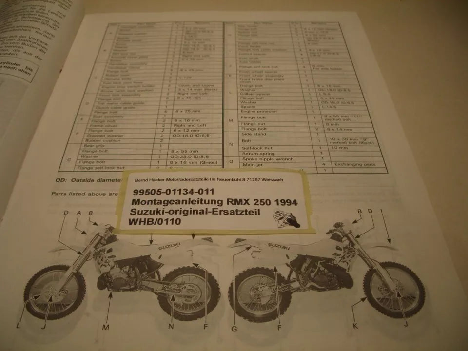 Montageanleitung _ SET-UP MANUAL _ original _ SUZUKI_ RMX 250_ Baujahr 1994